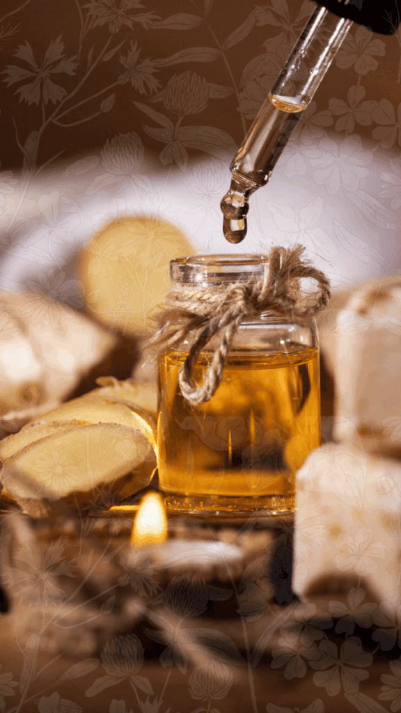 Image of herbal hair oil being dispensed from a dropper bottle before a relaxing scalp massage