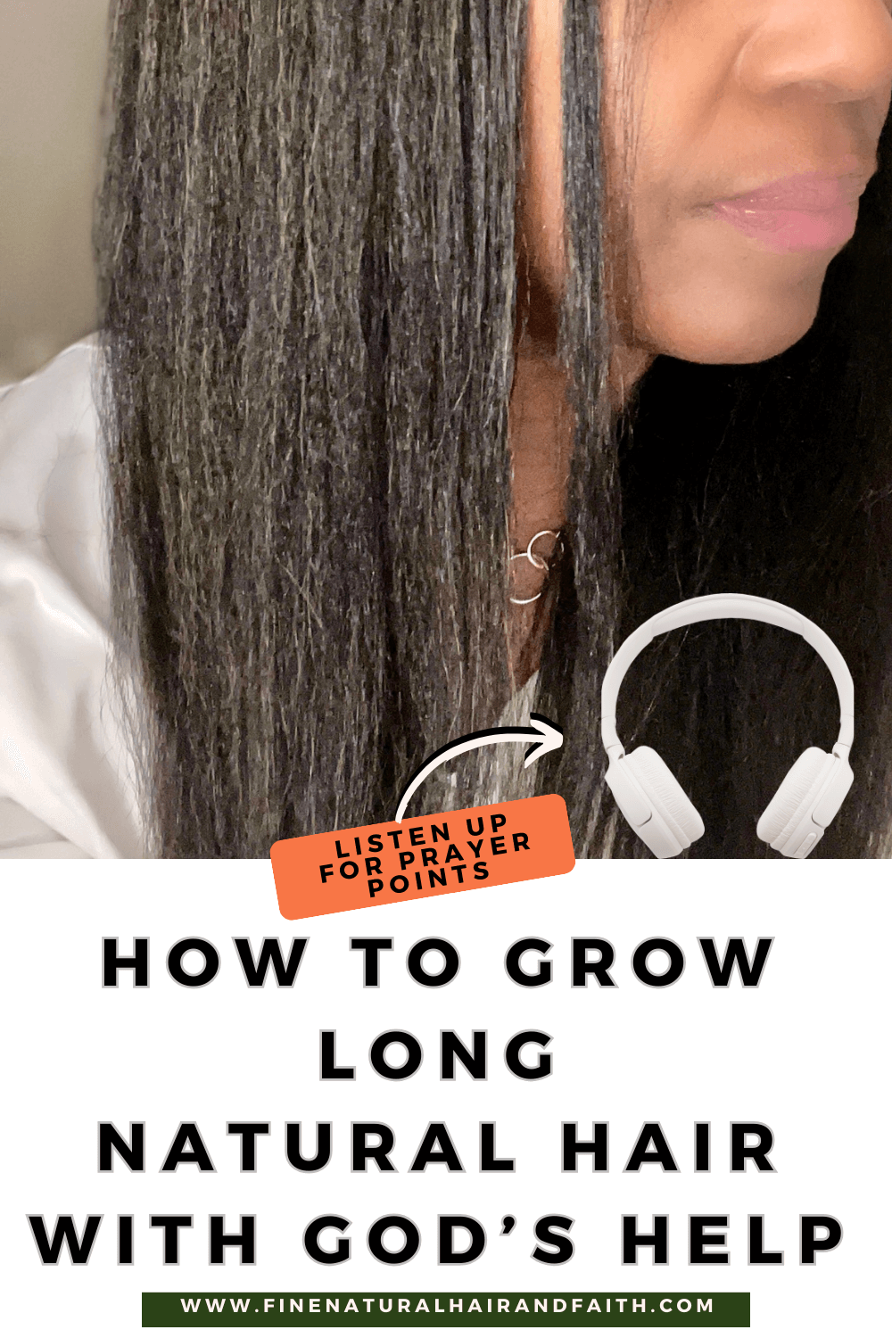 close up of black woman with long natural hair and the words how to grow long natural hair with gods help and prayer points
