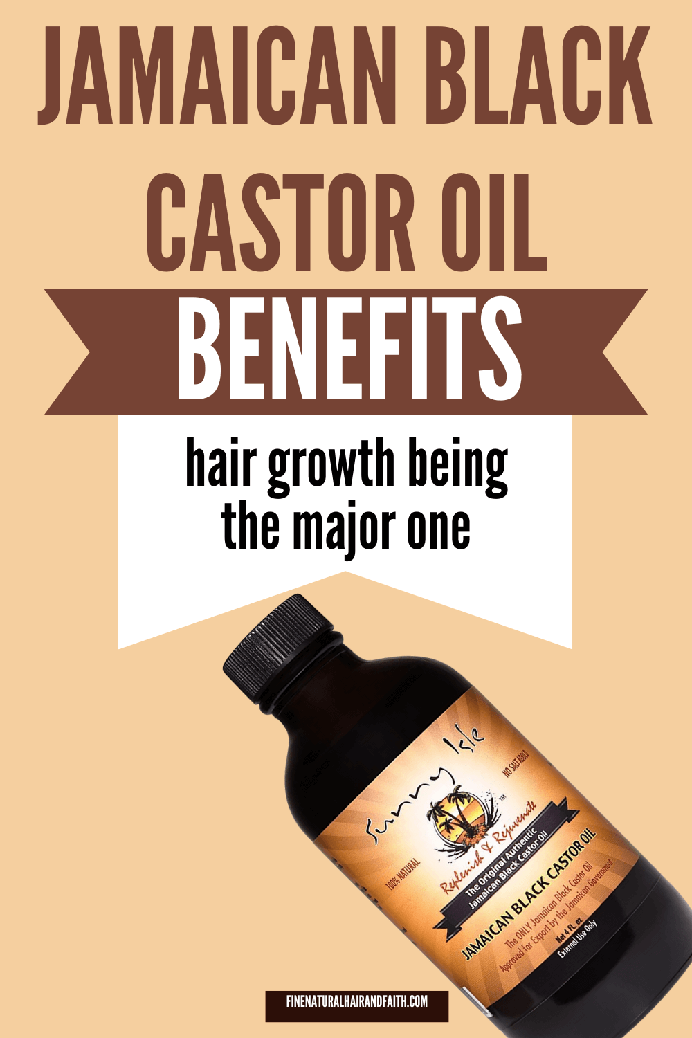 bottle of jamaican black castor oil with words overlayed that say Jamaican black castor oil benefits hair growth being the major one