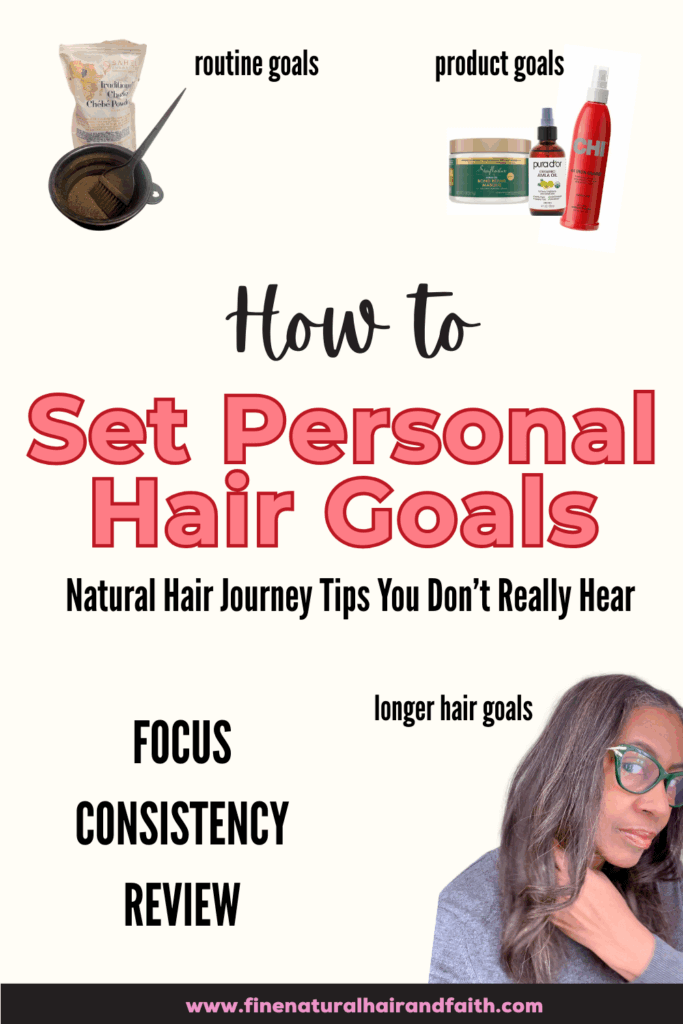 different hair goals listed with a picture of hair products and a black woman with long hair