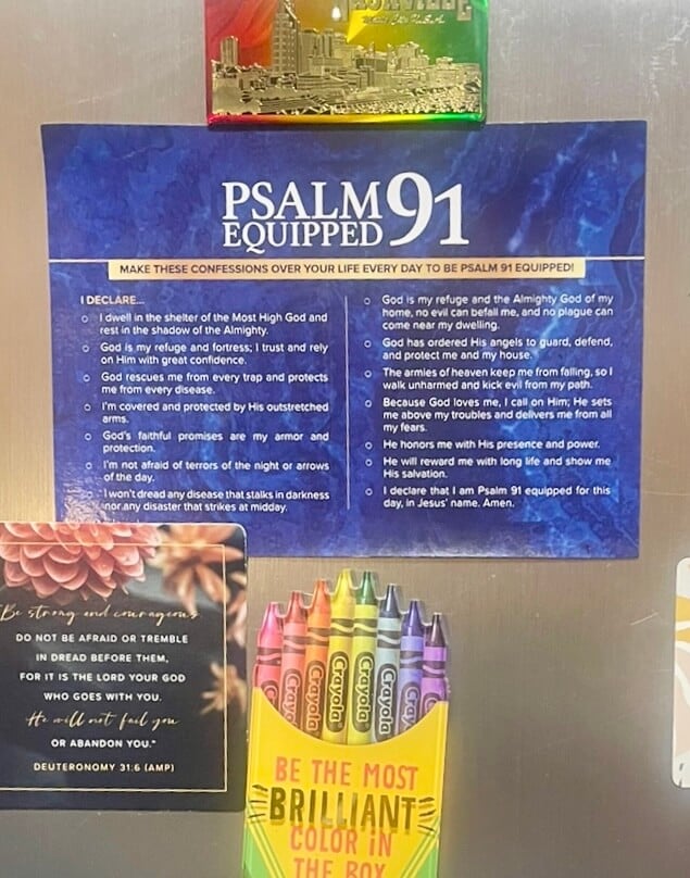 magnet with psalm 91 written on it