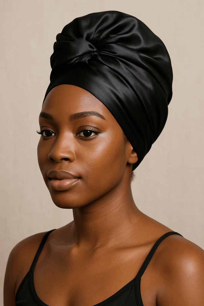 black silk hair wrap on a black woman