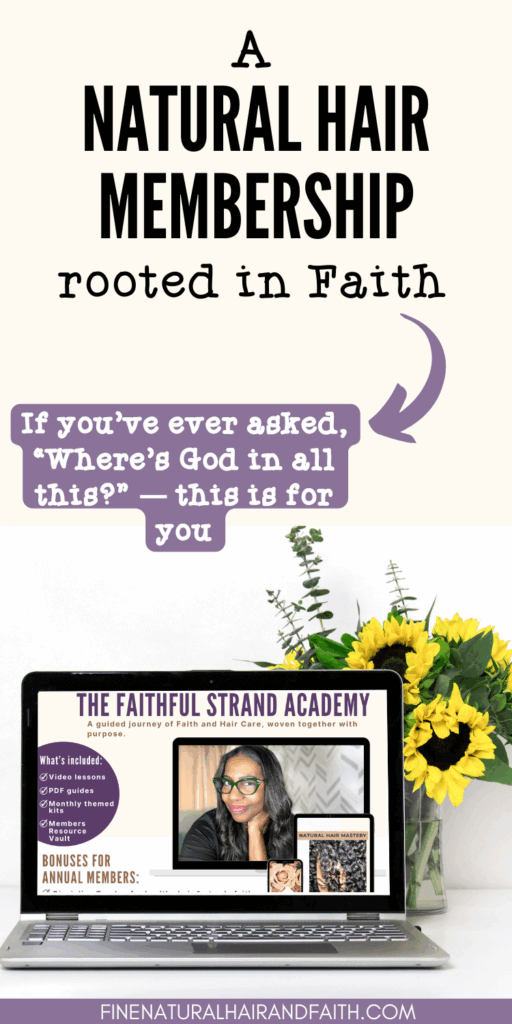 a natural hair membership rooted in faith with mock up of the faithful strand academy on the pin