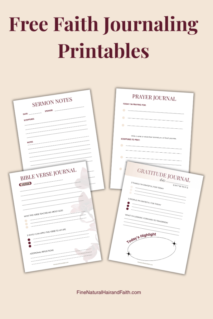mockup of 4 faith journal printables to download for free