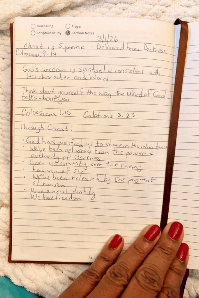 sermon notes written in a journal