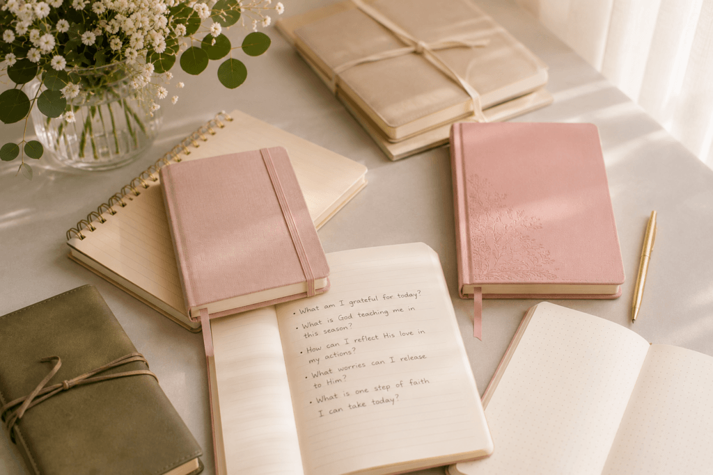 pretty journals for faith journaling, bible journaling, prayer journaling and scripture journaling