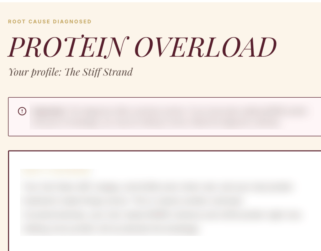 results of the breakage detective diagnostic tool giving an analysis of fine hair breakage caused by protein overload