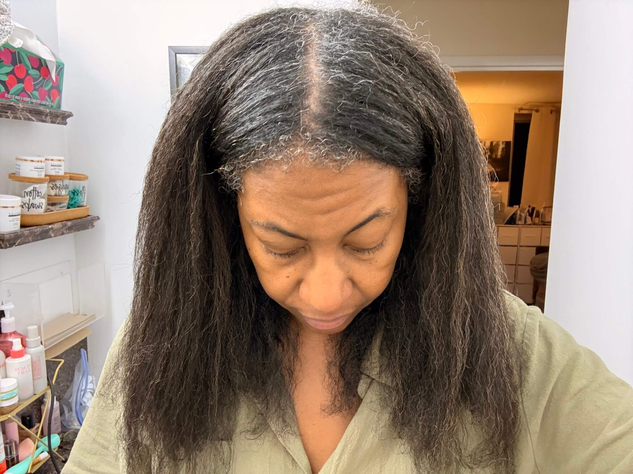 Medium density stretched fine natural hair
