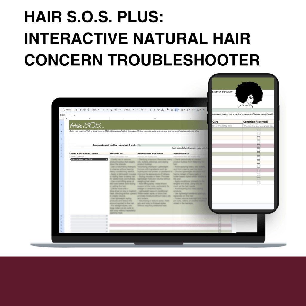 natural hair concern tracker and problem solver spreadsheet mockup