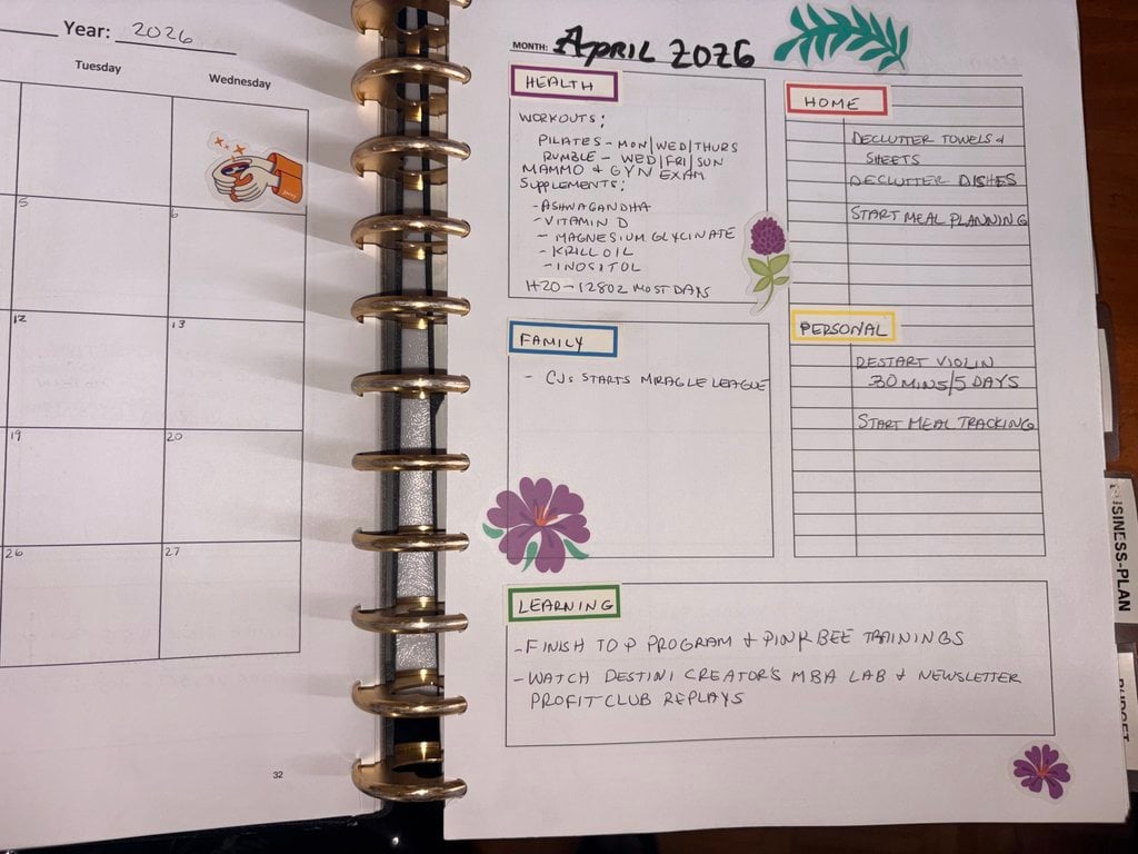 Close-up of a weekly planner decorated with stickers as part of my Sabbath preparation routine.